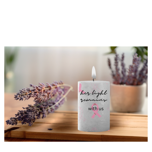 HIS/HER LIGHT REMAINS WITH US CANDLE, CANCER MEMORIAL CANDLE, CUSTOM MADE CANDLE