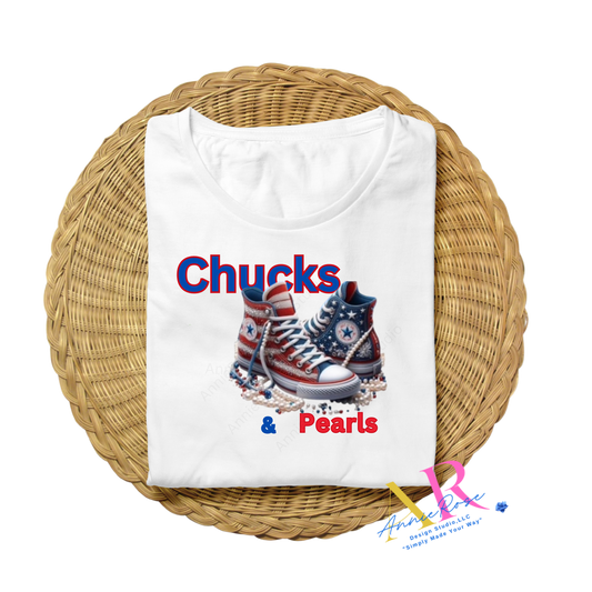 Chucks and Pearls Patriotic Style T-shirt