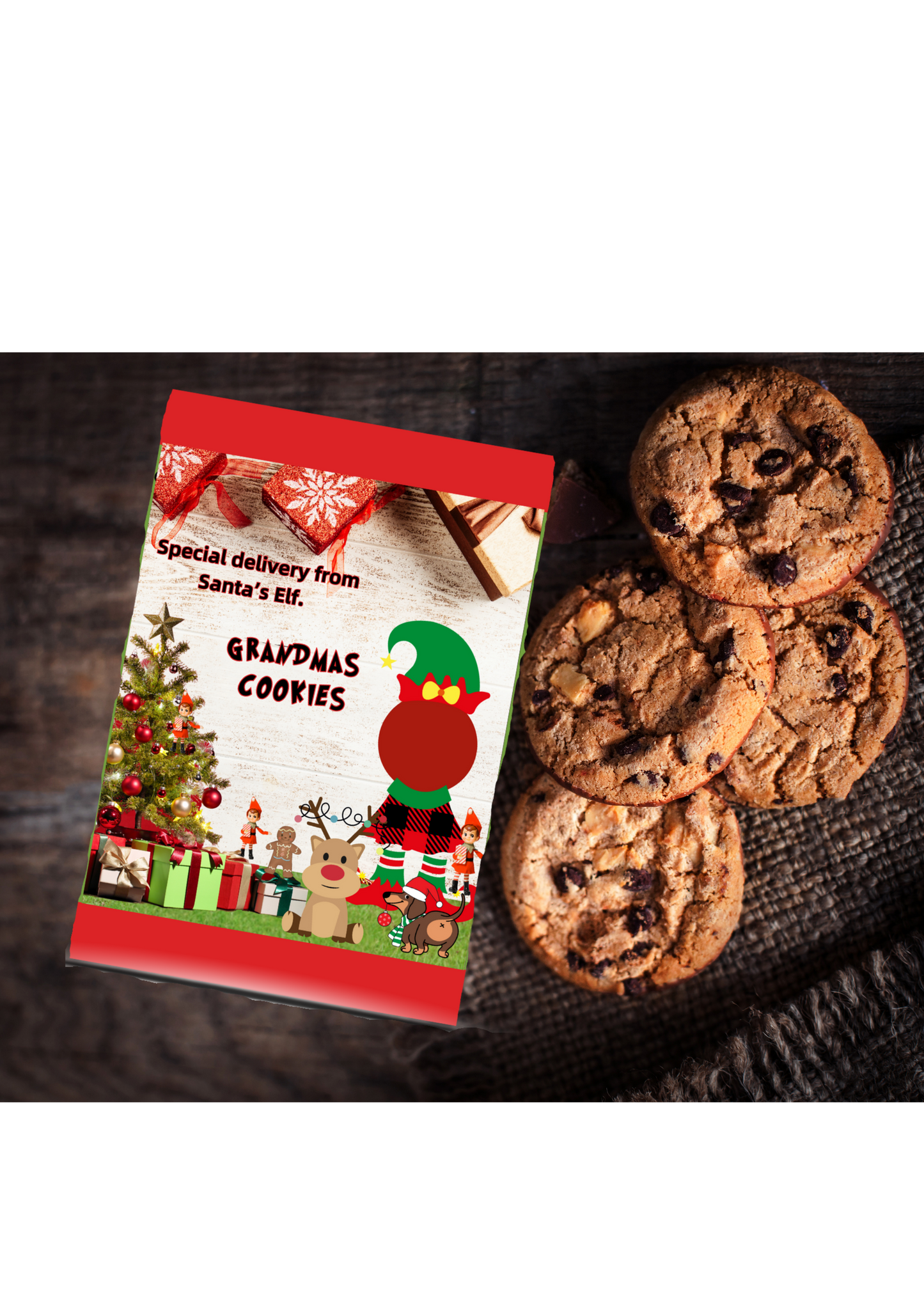 GRANDMA'S COOKIE SNACK BAGS, COOKIE BAGS, CHRISTMAS COOKIE BAGS,SANTA COOKIE BAGS (6 pack)