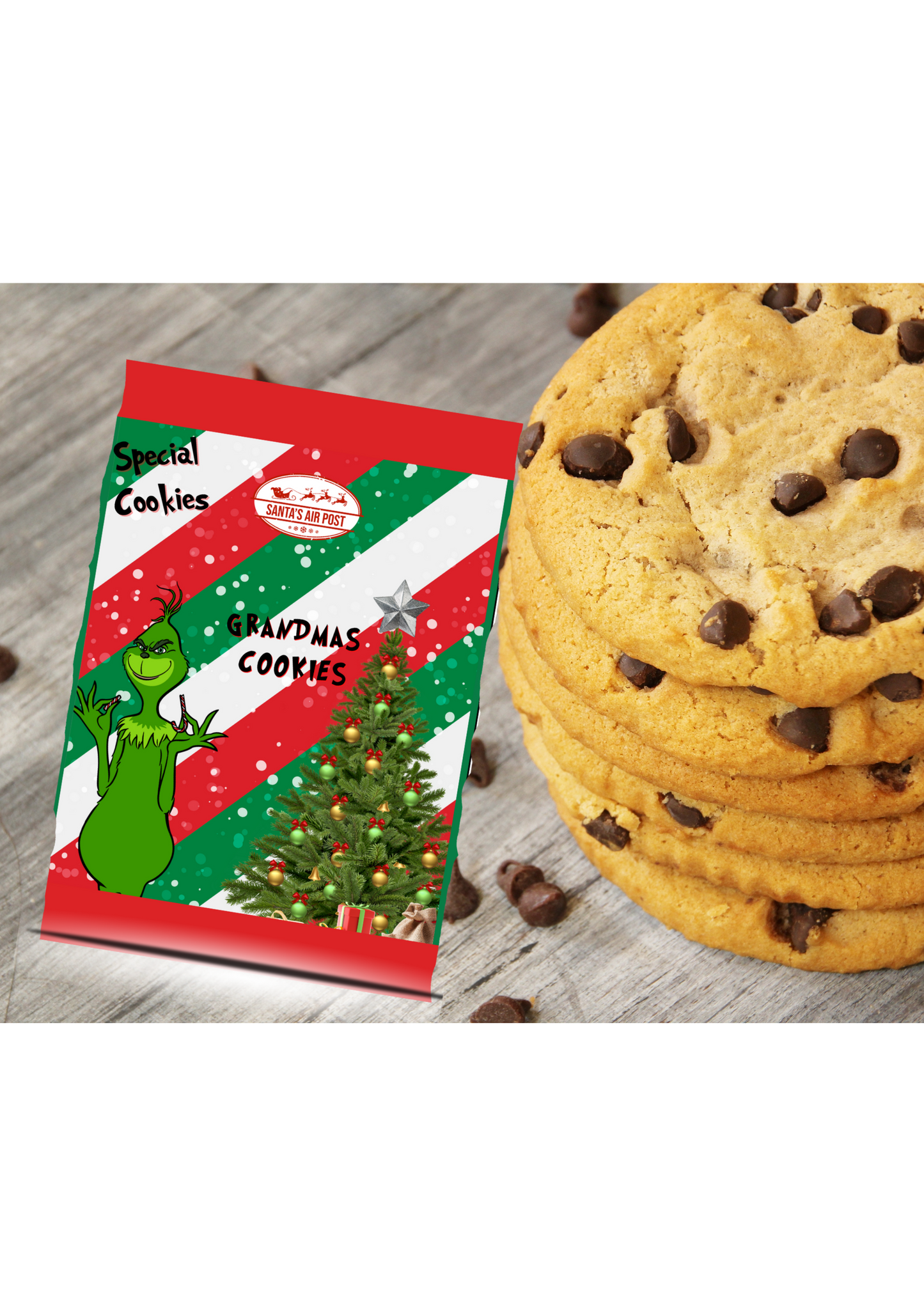 GRANDMA'S COOKIE SNACK BAGS, COOKIE BAGS, CHRISTMAS COOKIE BAGS,SANTA COOKIE BAGS (6 pack)